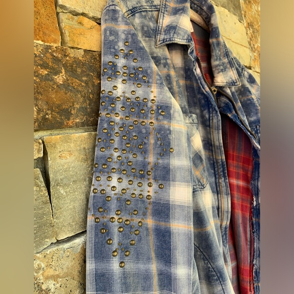 Free People * Blue Plaid * Zip Front * Oversized * Unisex * Jacket - Picture 4 of 10